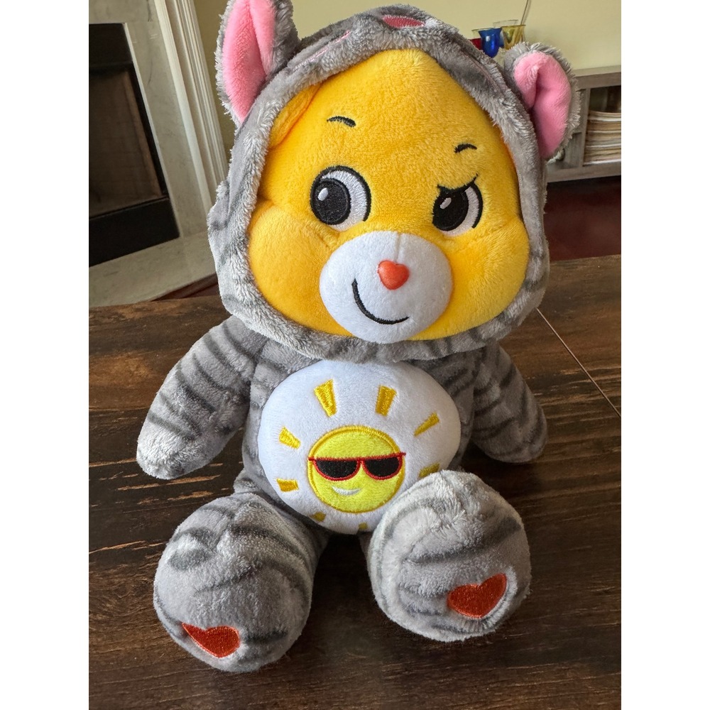 Care Bears Funshine Bear Plush in Grey Tabby Cat Costume 12 Inch Stuffed Toy